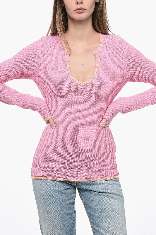 Victoria Beckham Crochet Cotton Blend Sweater Spandex Blend Rayon Blend Denim Blend