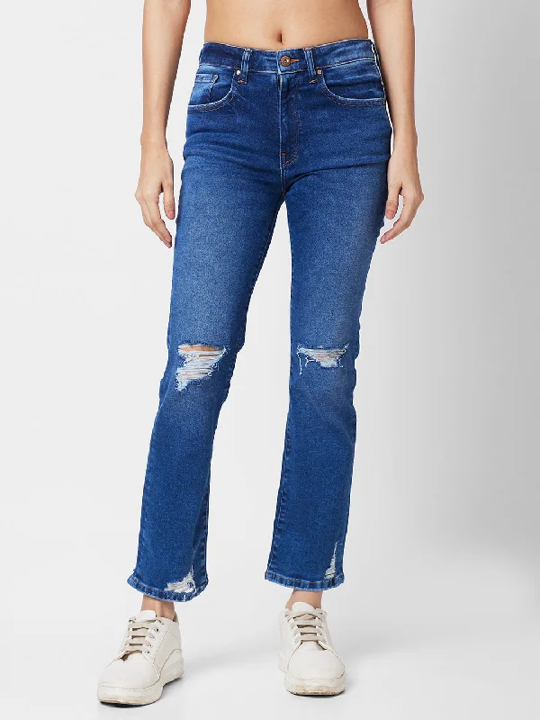 Spykar Women Straight Fit Slash Knee Light Fade Stretchable Jeans Stylish Shredded Denim Jeans Spykar Women Straight Fit Slash Knee Light Fade Stretchable Jeans Stylish Shredded Denim Jeans