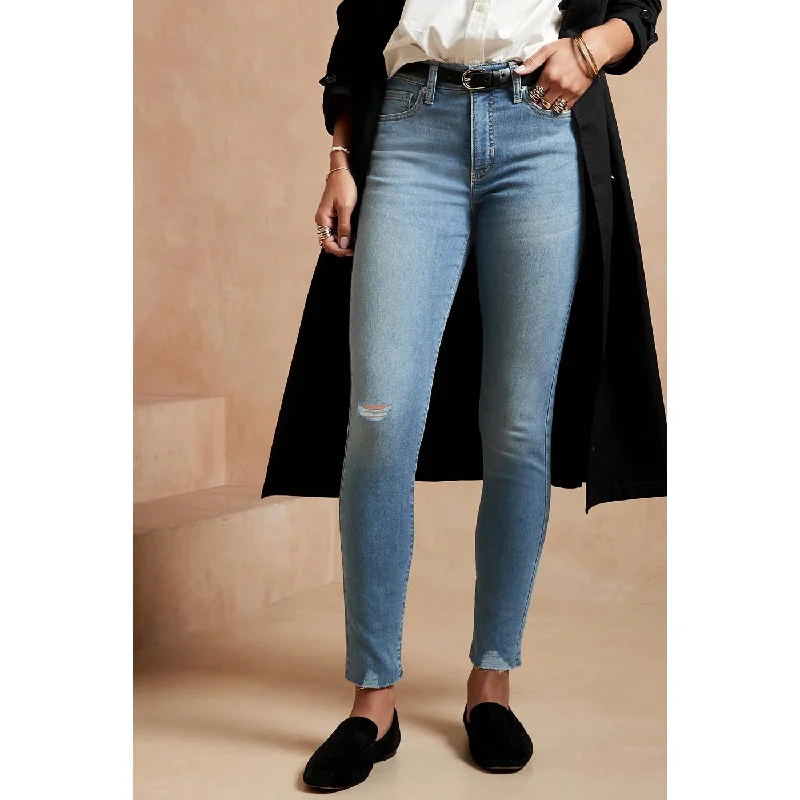Blue Mid Rise Skinny Ripped Jeans Fashionable Jeggings Style Jeans