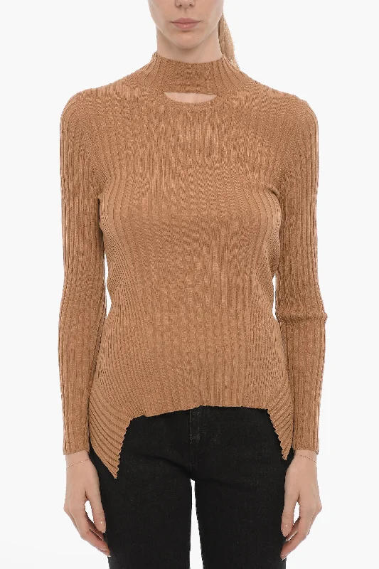 Wolford Ribbed Lightweight Sweater with Cut Out Detail Seamless Knitted Crochet