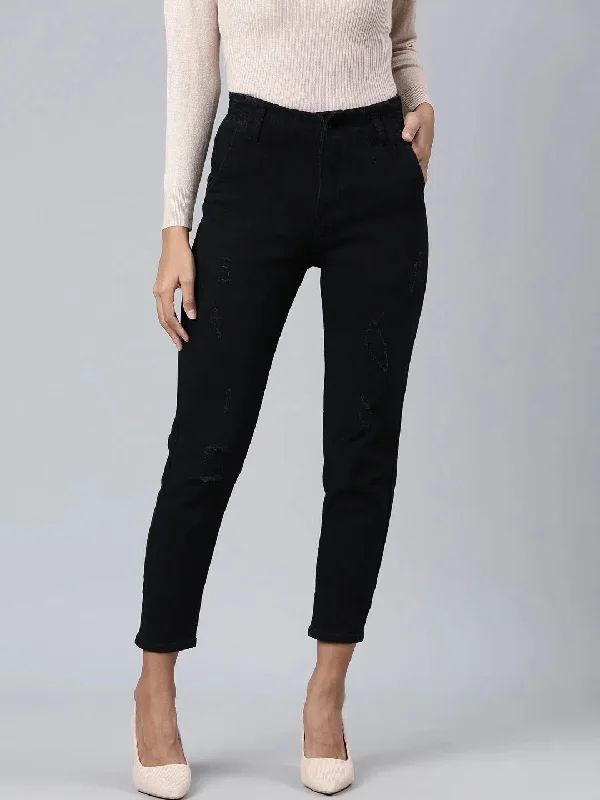 Women Black Solid Mom Fit Denim Jeans-GZ-5585-Black Elegant High-Waisted Flared Jeans Women Black Solid Mom Fit Denim Jeans-GZ-5585-Black Elegant High-Waisted Flared Jeans