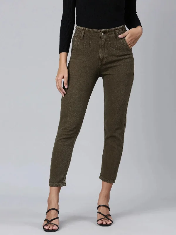 Women Olive Solid Mom Fit Denim Jeans-GZ-5567-Olive Comfortable Faded High-Rise Jeans Women Olive Solid Mom Fit Denim Jeans-GZ-5567-Olive Comfortable Faded High-Rise Jeans