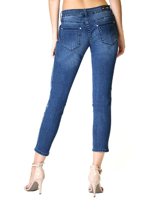 Women’s Pearl Side Skinny Jeans Elegant Wide-Leg Jeans