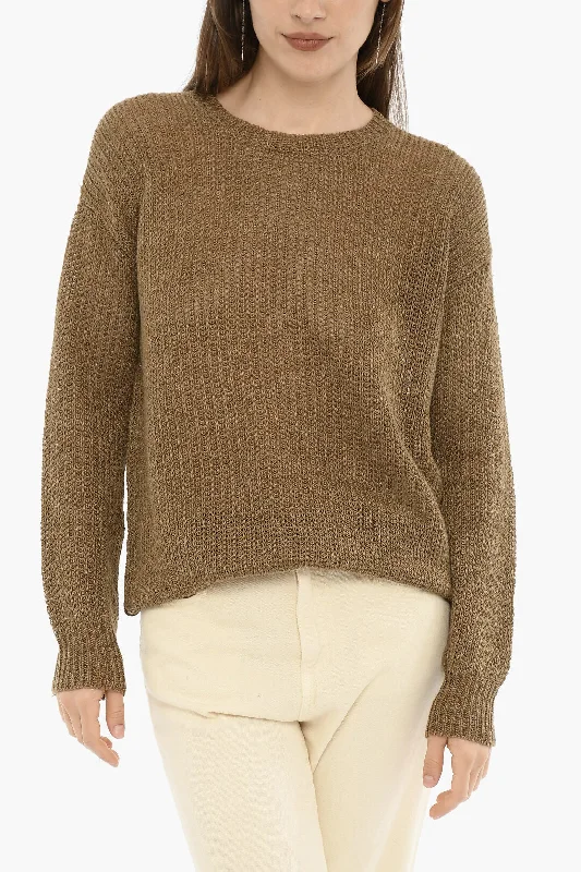 Woolrich Linen Crew-Neck Sweater Front Pockets Side Pockets Patch Pockets