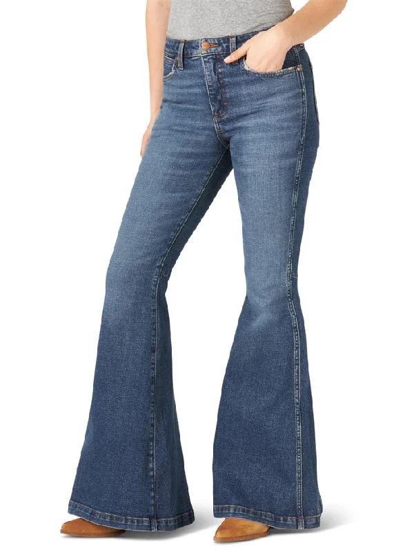 Wrangler 11MPFKP Womens Retro High Rise Green Trumpet Flare Jean Paige Classic Button Fly Jeans