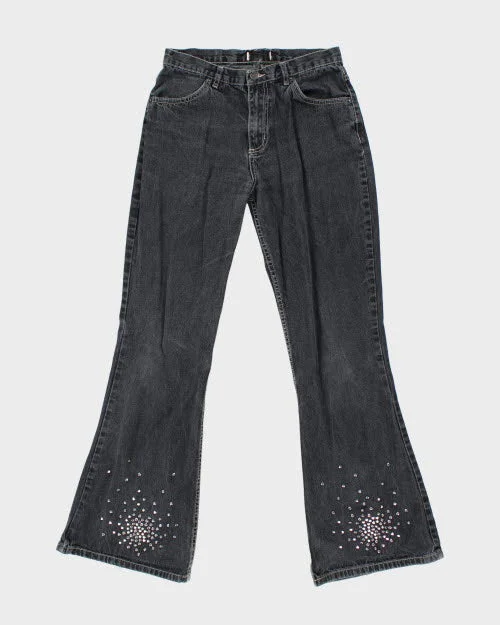 Y2k 00s Studded Black Jeans - W28 L32 Trendy Wide-Leg High-Waist Denim