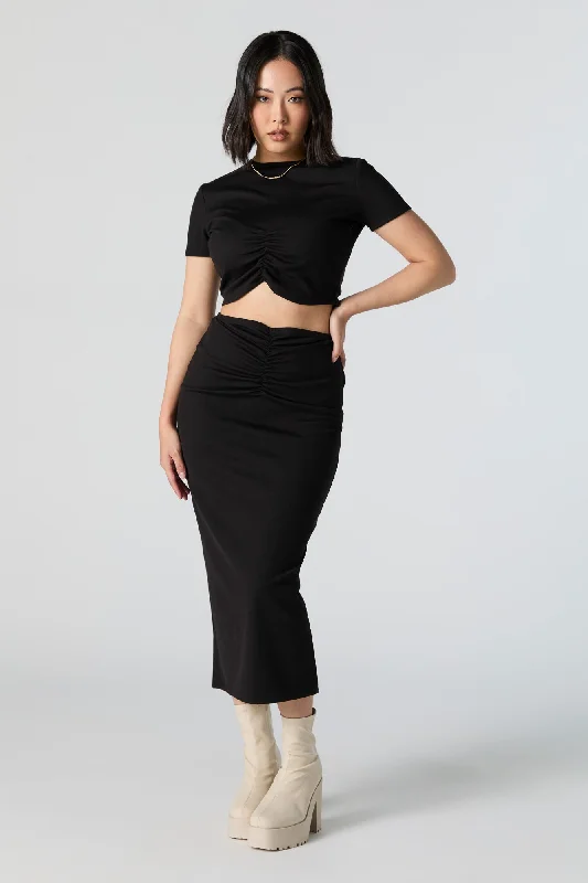 Cinched High-Rise Midi Skirt wool skirt breathable