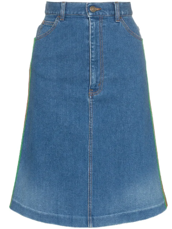 contrast side stripe A-line denim skirt denim skirt classic