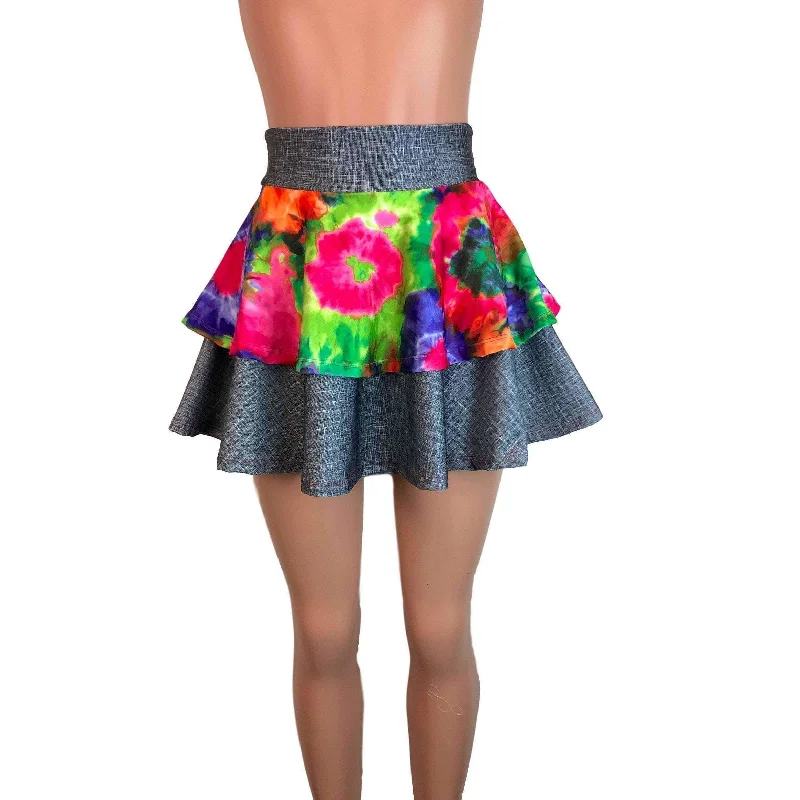 SALE - 2-Layer Skater Skirt - Tie Dye Groovy w/ Linen Print boho skirt vibe