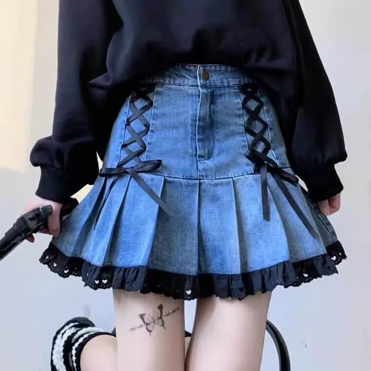 2022 New cute lace denim skirt BY4056 wool skirt thick