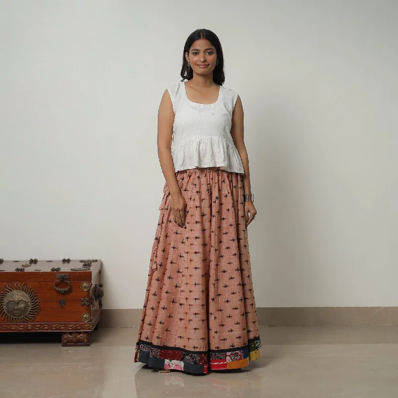 Brown - 24 Kali Cotton Pochampally Ikat Skirt with Border 16 velvet skirt rich
