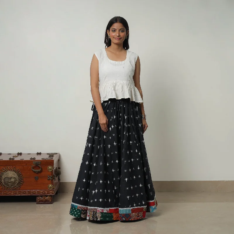 Black - 24 Kali Cotton Pochampally Ikat Skirt with Border 17 wool skirt warm