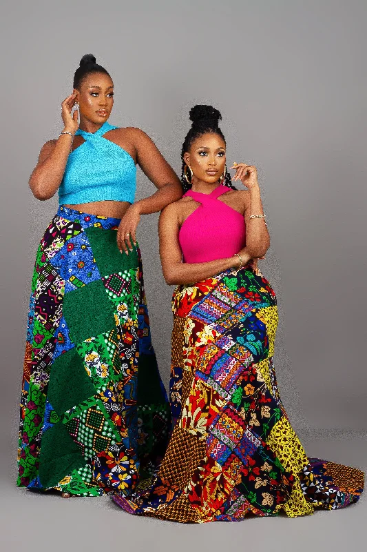 African Print Abi Patchwork Maxi Skirt | Amazin Apparels denim skirt classic