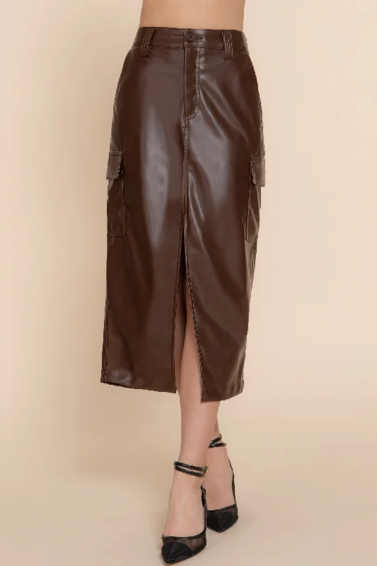 Faux Leather Midi Cargo Skirt boho skirt vibe