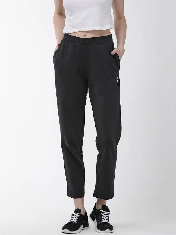 Alcis Women Black Solid Cropped Training Track Pants Trendy Work Pants