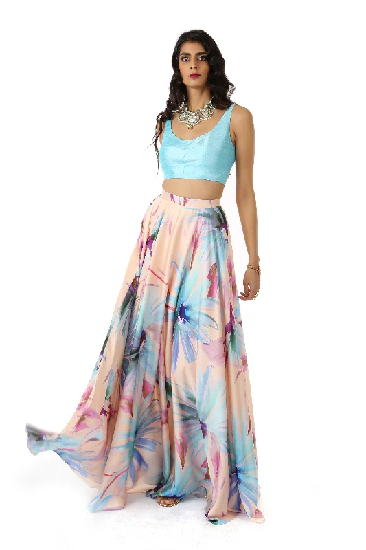 ANISHA Watercolor Satin Skirt chiffon skirt delicate