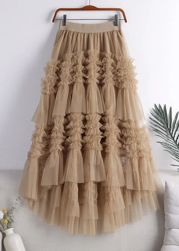 Art Khaki fashion low high design tulle Skirt Spring lace skirt romantic