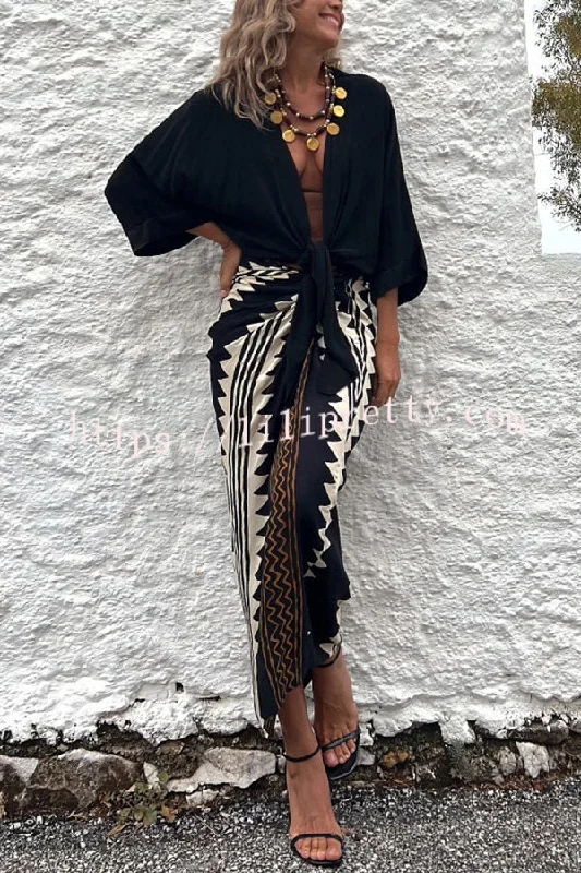 Lilipretty Astra Ethnic Print High Waist Ruched Wrap Maxi Skirt seamless skirt comfort