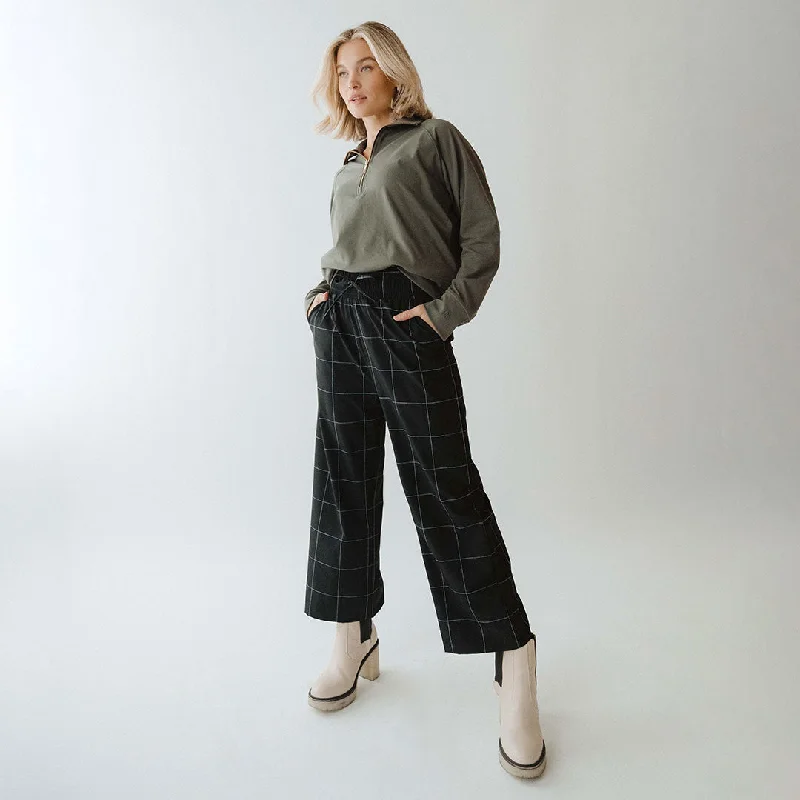 Audrey Wide Leg Pants, Black Windowpane Slim-Fit Leggings