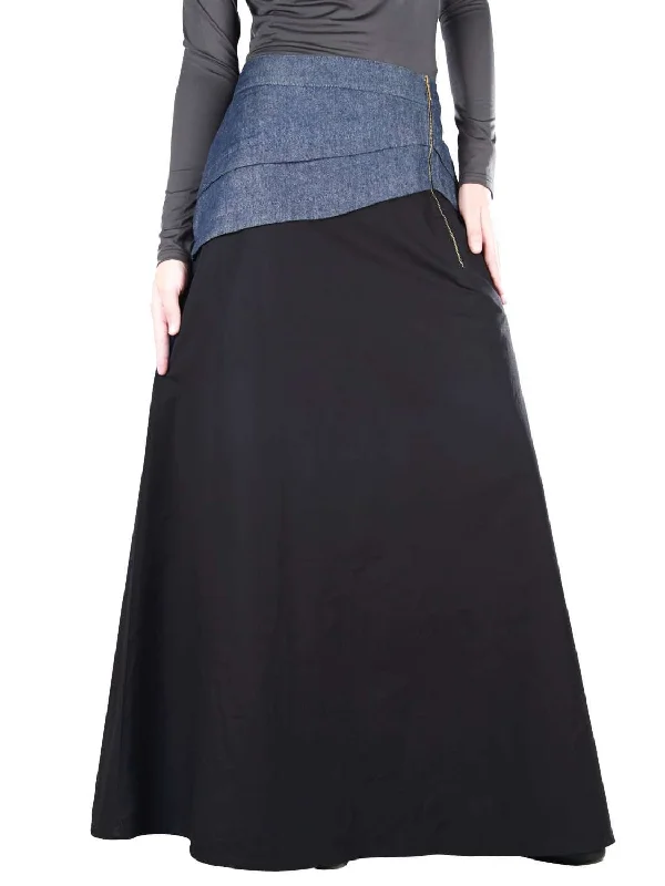 Aziz Black Cotton Denim Skirt denim skirt casual