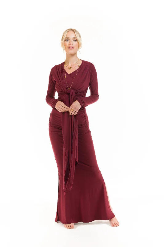 SIDE SLIT SKIRT BURGUNDY wrap skirt elegant