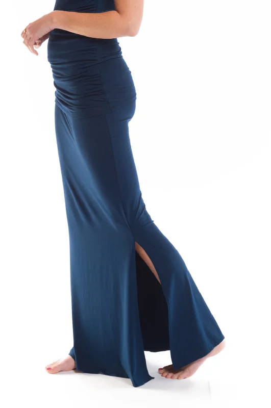 SIDE SLIT SKIRT NAVY leather skirt bold
