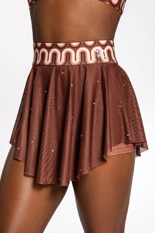 Black Girls Cheer Mesh Overlay Skirt in Mocha slim fit skirt