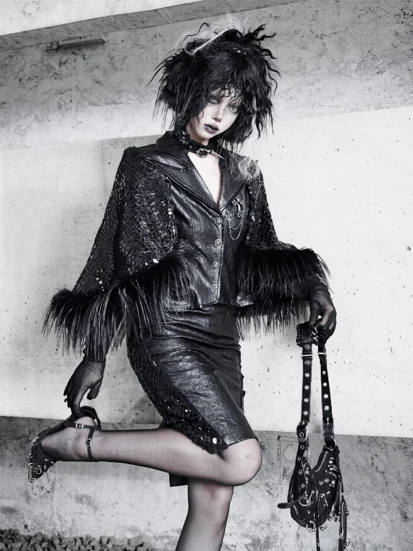 [Blood Supply] Shadow Stalker Gothic PU Leather A-line Skirt mini skirt trendy