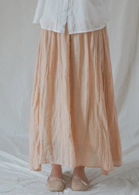 Bohemian Orange elastic waist wrinkled Linen A Line Skirts Spring leather skirt sleek