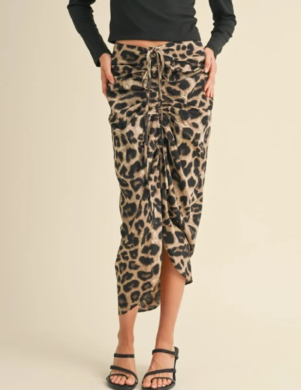 Brookie Leopard Print Ruching Detail Skirt wool skirt warm