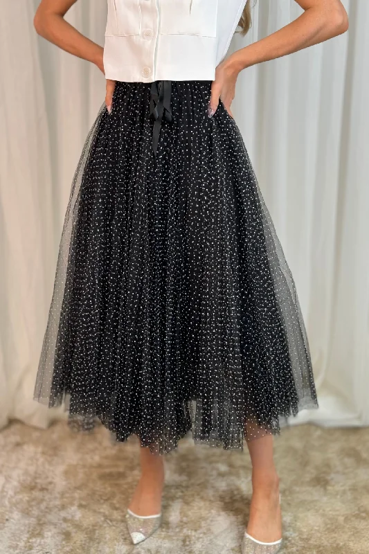 Carolyn Polka Dot Tulle Skirt In Navy wool skirt warm