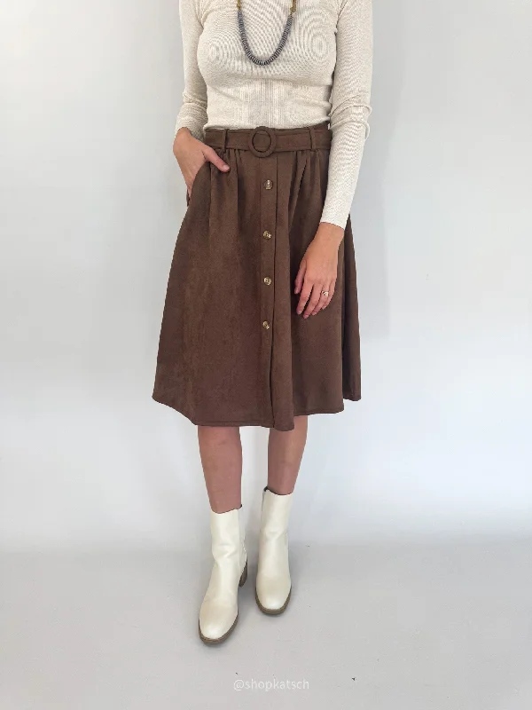 Andrea Chocolate Button Skirt leather skirt sleek