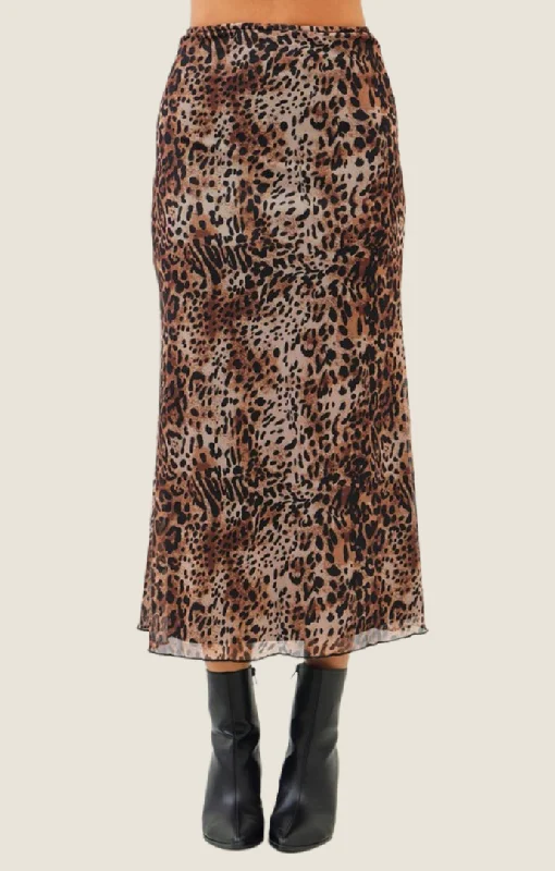Ciela Leopard Mesh Midi Skirt elastic waist skirt