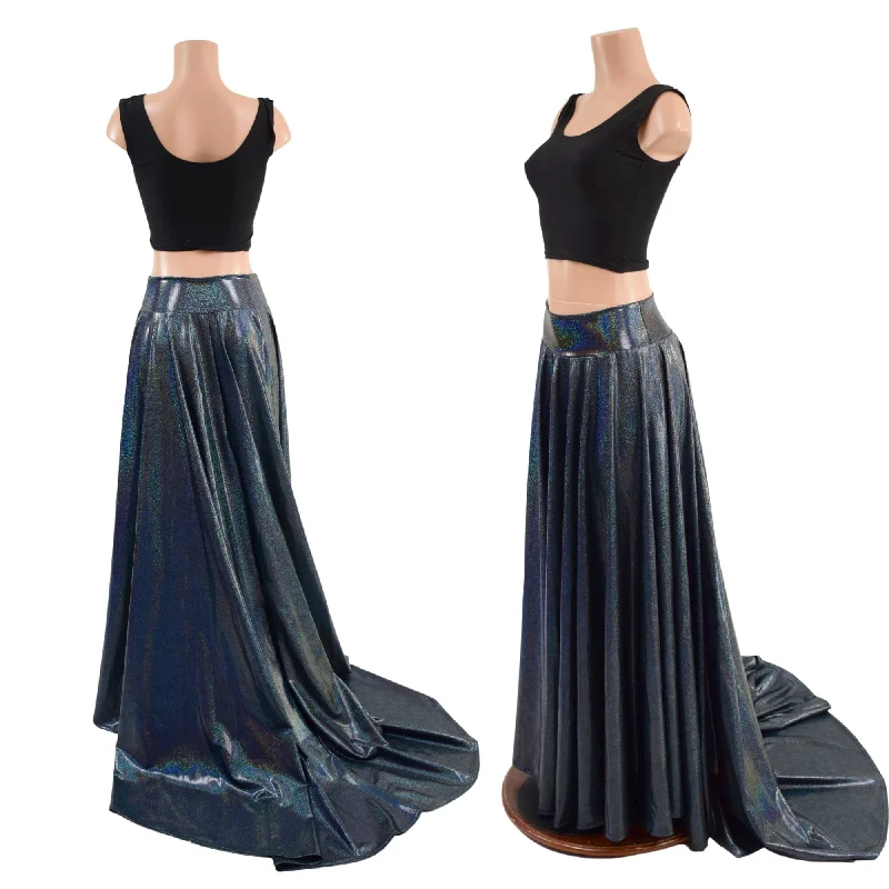 Circle Cut Maxi Skirt with Puddle Train elastic waist skirt