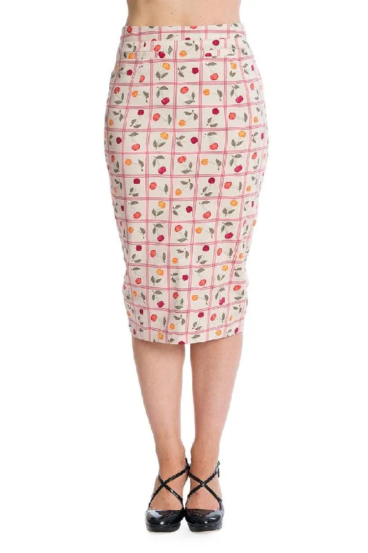 Country Cherry Pencil Skirt linen skirt natural