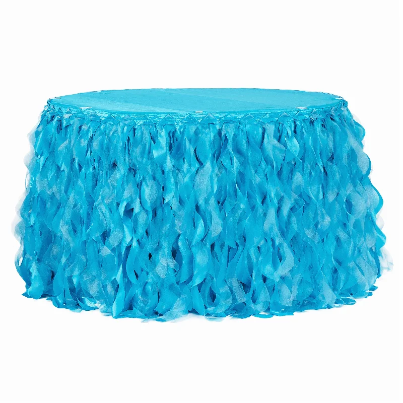 Curly Willow 17ft Table Skirt - Aqua Blue flowy skirt hem