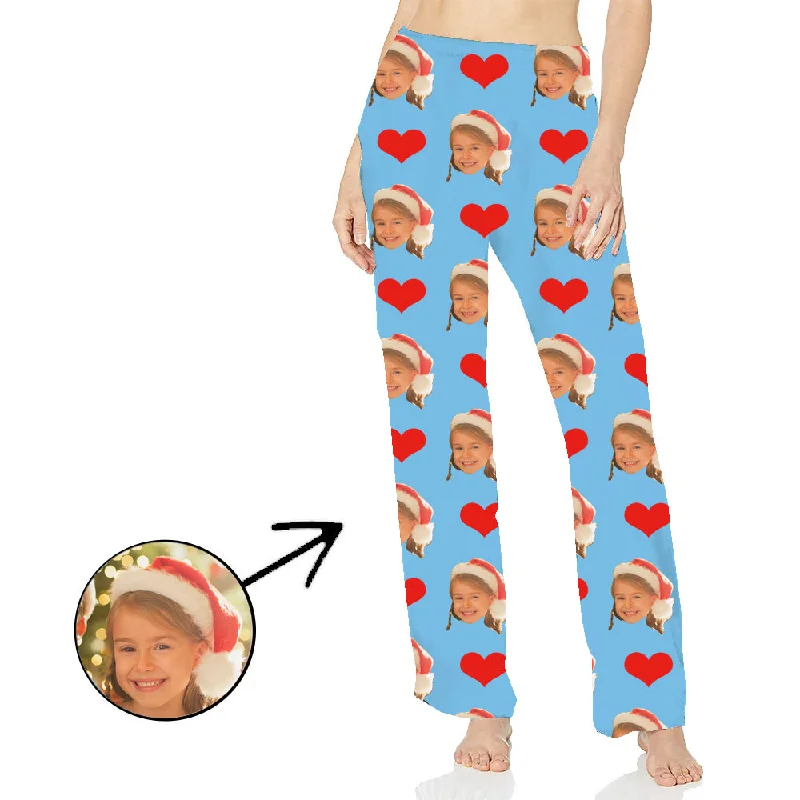 Custom Photo Pajamas Pants For Women Heart I Love My Baby Long Sleeve Cozy Knit Pants