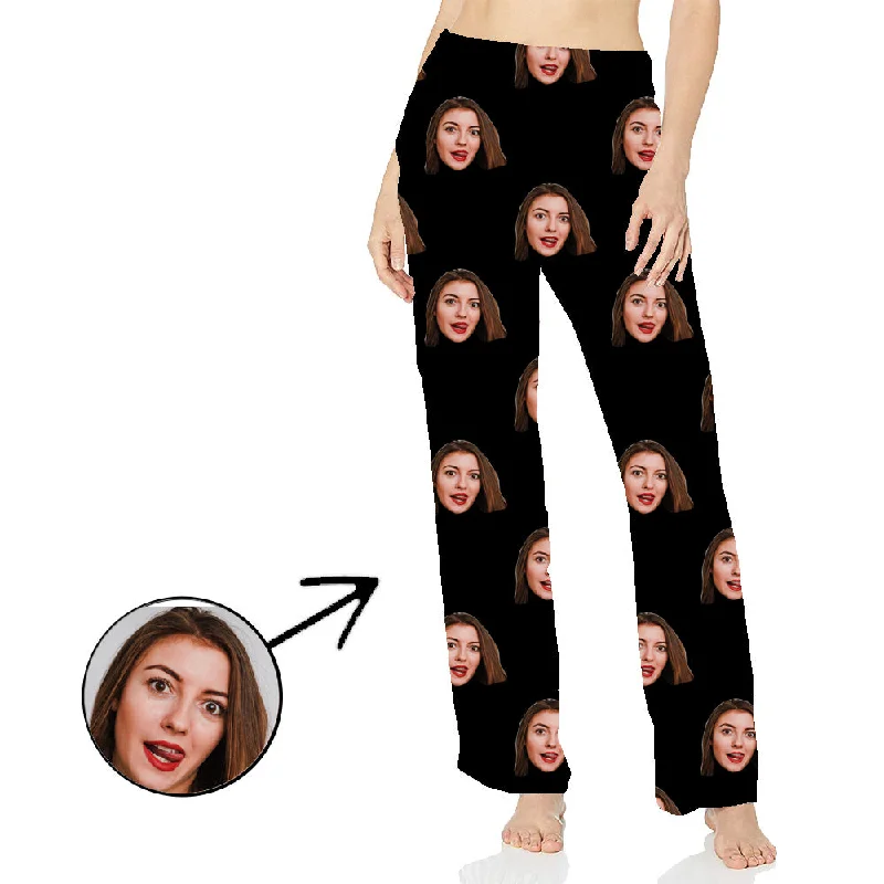 Custom Photo Pajamas Pants For Women I Love My Wife Long Sleeve Classic Pleated Pants