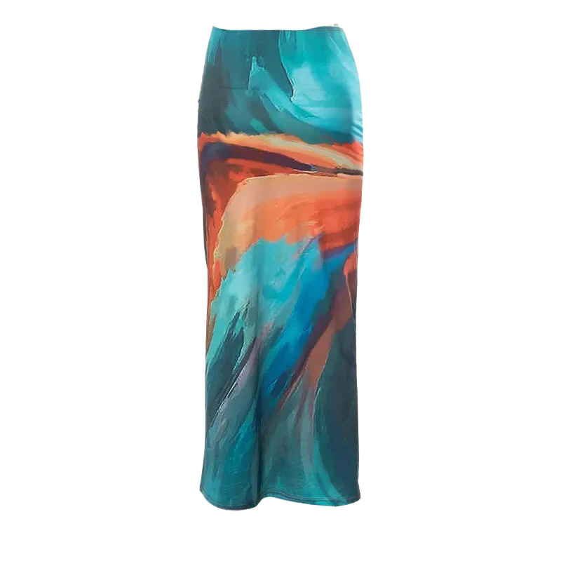 A&A  Tie Dyed Print Mesh Maxi Skirt wool skirt sturdy