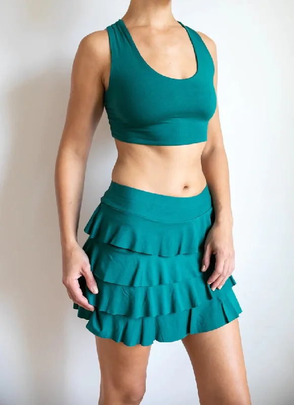 Darlene Ruffle Mini Skirt In Jasper Green lace skirt intricate