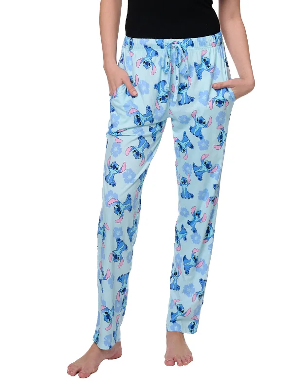 Disney Stitch Lounge Pajama Cotton Pants Hibiscus Flowers Womens Comfortable Wide-Leg Pants
