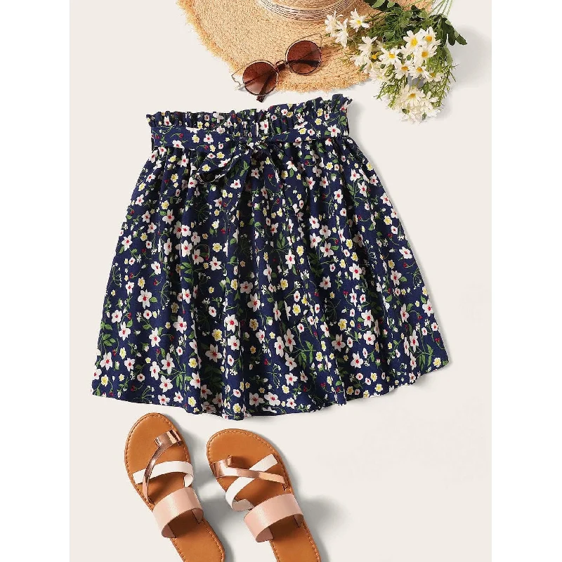 Ditsy Floral Print Waist Belted Skirt leather skirt bold