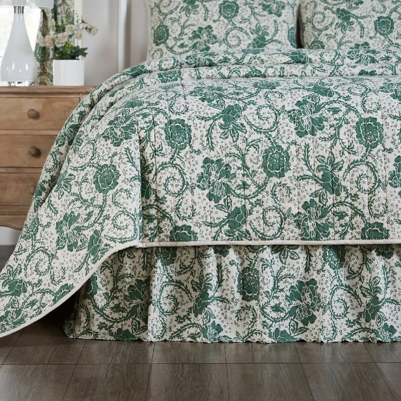 Dorset Green Floral Twin Bed Skirt 39x76x16 VHC Brands breathable skirt fabric