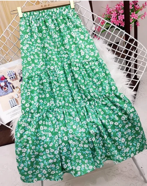 Fashion Tiny Floral Ruffles Wrap Midi Skirt velvet skirt plush