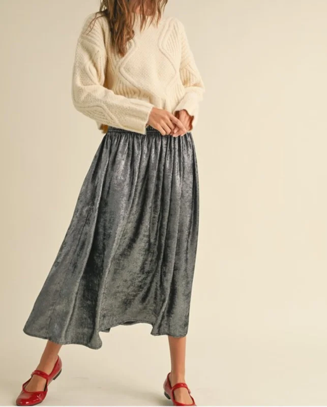 Flint Metallic Fabric Smocking Waist Skirt wool skirt sturdy