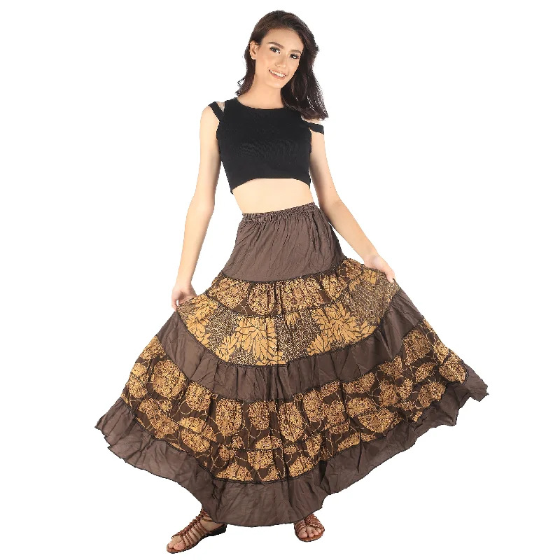 Floral Classic Women Skirts in Brown SK0067 020098 01 button skirt front