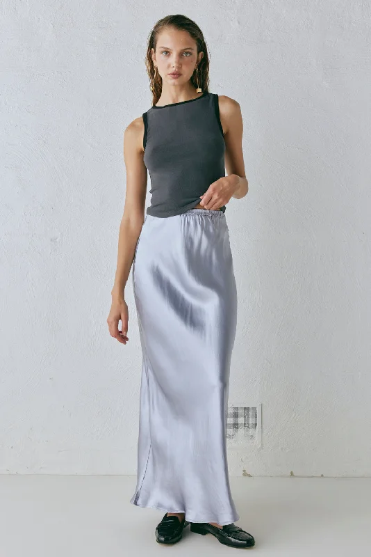 Florence Bias Cut Maxi Skirt Pearl button skirt front