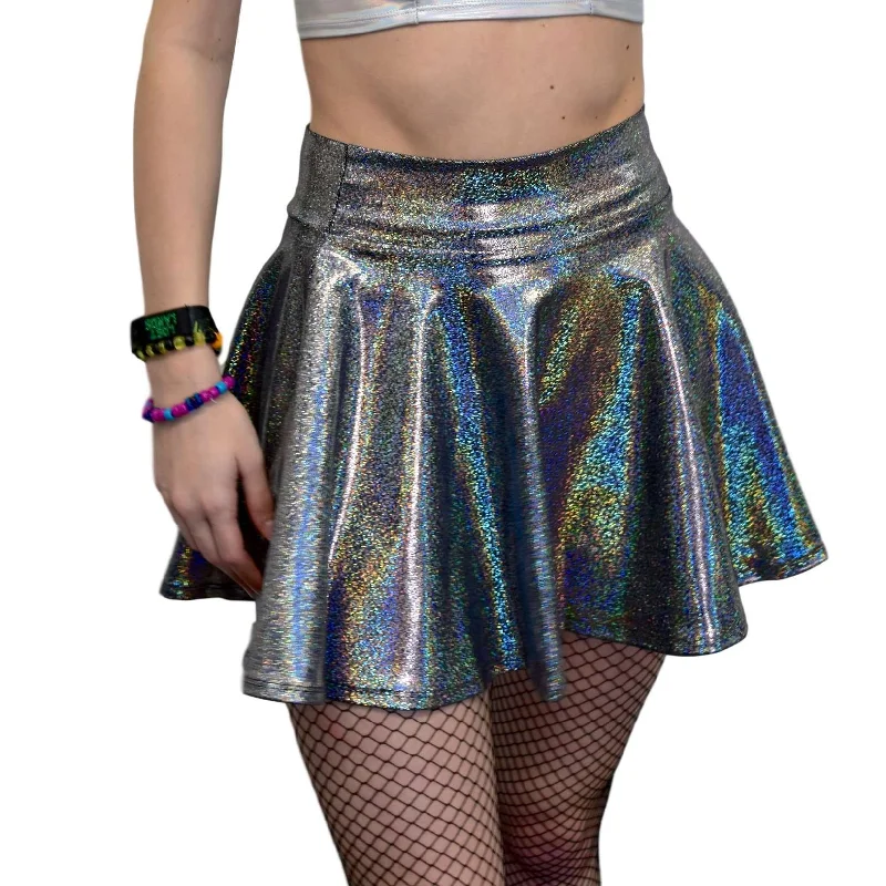 Skater Skirt - Gleaming Silver on Black Holographic linen skirt breathable