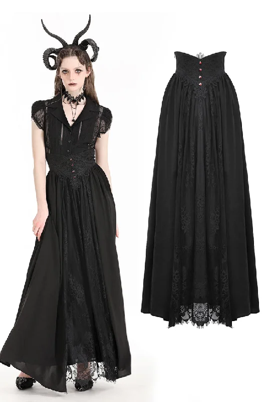 Gothic heart embroidered black maxi skirt KW345 wool skirt thick