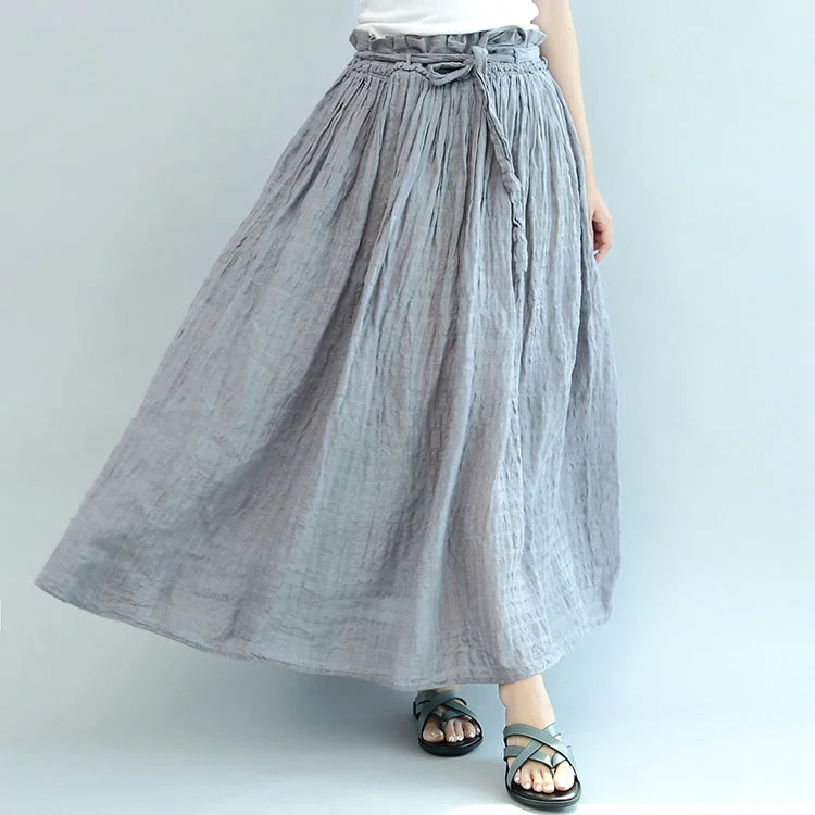 gray casual summer linen skirts plus size  a line skirts elastic waist maxi skirts breathable skirt fabric